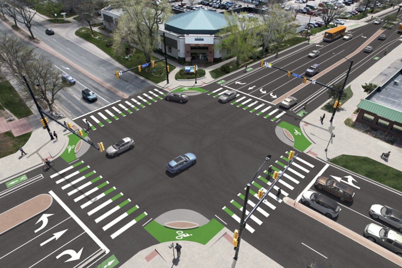 Canyon Boulevard and Folsom Street intersection after the Folsom Street Safety Improvements, looking southeast